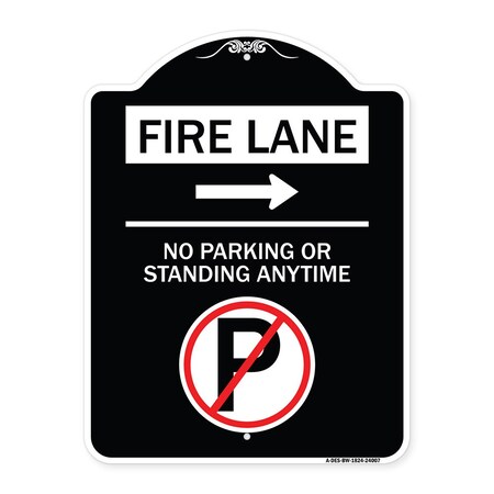 Signmission Fire Lane No Parking or Standing Anytime Heavy-Gauge Aluminum Sign, 24" x 18", BW-1824-24007 A-DES-BW-1824-24007